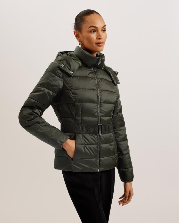 Manteau Ted Baker Belted Padded With Detachable Hood Vert Foncé Femme | LFF-70501783